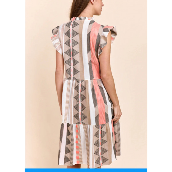Sofia Made in Italy Bright Geometric aztec print summer Midi Dress with ruffle - Picture 5 of 9